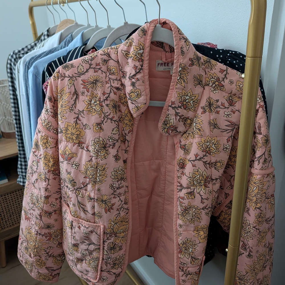 Free People Peach Floral Quilted Jacket
